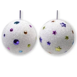 Pallina Di Natale Innevata Con Perline Colorate Mm. 150