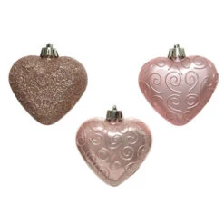 Addobbi Per Albero Di Natale Cuori Blush Pink Set 6 Pezzi Cm. 6