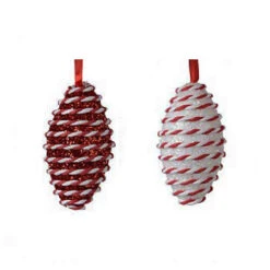 Decoro Natale Pigna Glitterato Bianco E Rosso Set 2 Pezzi